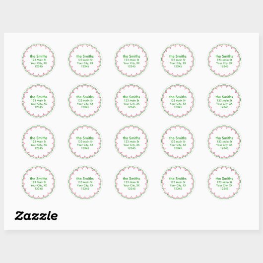 Roze Groene Scallop Adres Stickers (Vel)