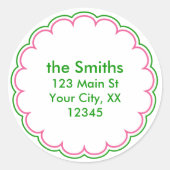Roze Groene Scallop Adres Stickers (Voorkant)