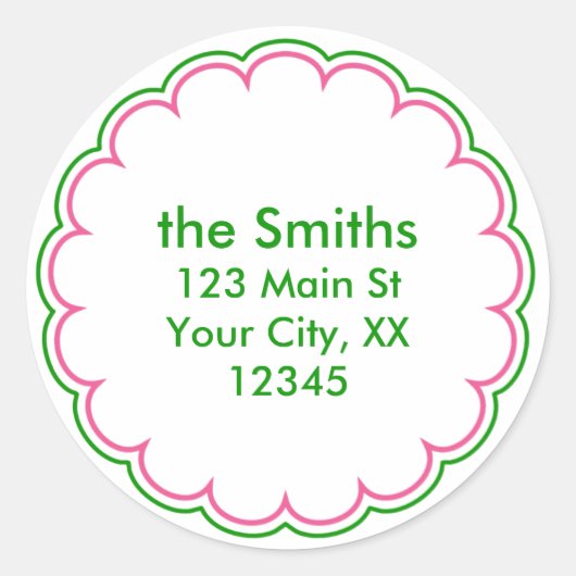 Roze Groene Scallop Adres Stickers (Voorkant)