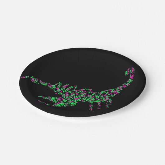 Roze groene Scorpian Splattered Paint Papieren Bordje (Gekanteld)