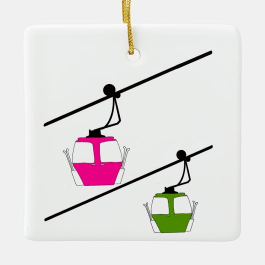 Roze & groene skicabines keramisch ornament (Voorkant)