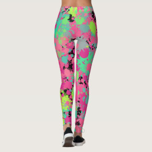 Roze Groene Spatburst Patroon Vakantie Strand Leggings