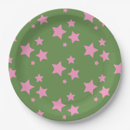 Roze groene sterren Kinder Baby Circus Party Papieren Bordje