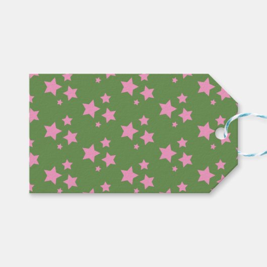 Roze groene sterren Modern design Cadeaulabel (Voorkant (Horizontaal))