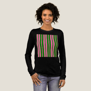 Roze groene stijlvolle strepenpatroonontwerp Tri-Blend shirt
