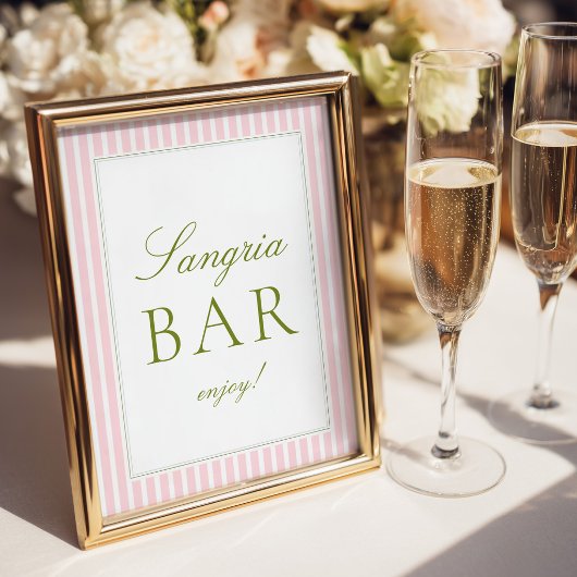 Roze & groene strepen Bruiloft Bar Poster