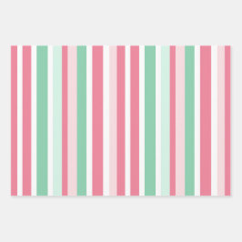 Roze Groene Strepen Kerst  Inpakpapier Vel