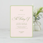 Roze & Groene Strepen Rand Retro Bruiloft Kaart (Staand voorkant)