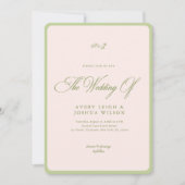 Roze & Groene Strepen Rand Retro Bruiloft Kaart (Voorkant)