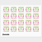 Roze & Groene Strepen Stippen Monogram Adres Stick Vierkante Sticker (Vel)