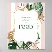 Roze groene strepen tropische palm Voedsel tafel t Poster (Voorkant)