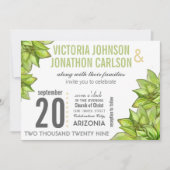 Roze groene Succulent Modern Foto op Rug Wedding Kaart (Voorkant)