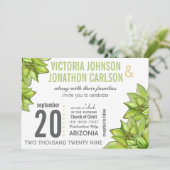 Roze groene Succulent Modern Foto op Rug Wedding Kaart (Staand voorkant)