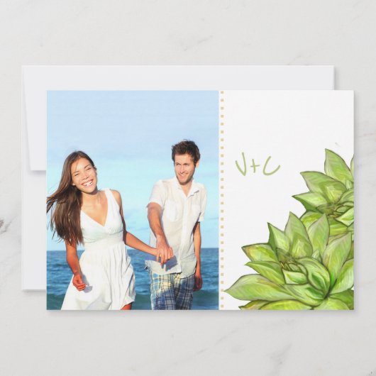 Roze groene Succulent Modern Foto op Rug Wedding Kaart (Achterkant)