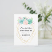 Roze & Groene Succulenten Bruiloft Save the Date Briefkaart (Staand voorkant)