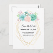 Roze & Groene Succulenten Bruiloft Save the Date Briefkaart (Voorkant / Achterkant)