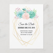 Roze & Groene Succulenten Bruiloft Save the Date Briefkaart (Voorkant)