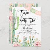 Roze Groene Taco Bout Twee 2e verjaardag Uitnodigi Kaart (Voorkant / Achterkant)