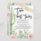 Roze Groene Taco Bout Twins Baby shower Uitnodigin Kaart (Voorkant / Achterkant)