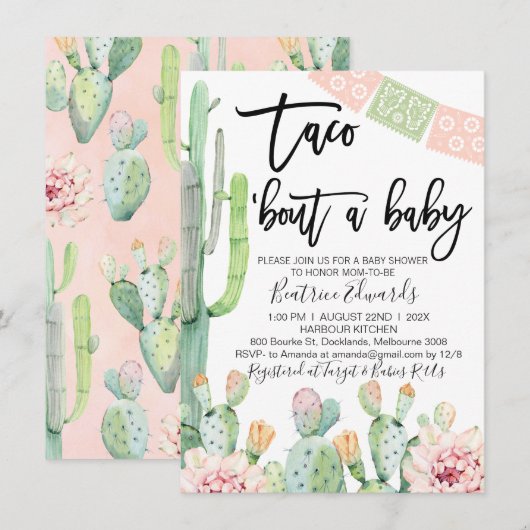 Roze groene taco over een Baby Baby shower Kaart (Voorkant / Achterkant)
