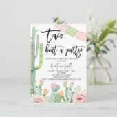 Roze Groene Taco Over Feest Verjaardag Uitnodiging (Staand voorkant)