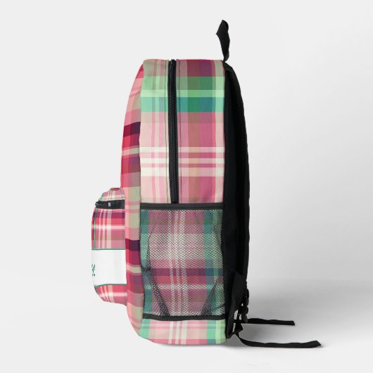 Roze Groene Tartan Plaid Bedrukte Rugzak (Rechts)