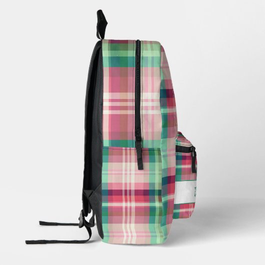Roze Groene Tartan Plaid Bedrukte Rugzak (Links)
