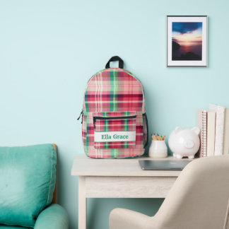 Roze Groene Tartan Plaid Bedrukte Rugzak
