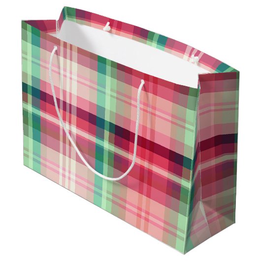 Roze Groene Tartan Plaid Groot Cadeauzakje (Achterkant Gekanteld)