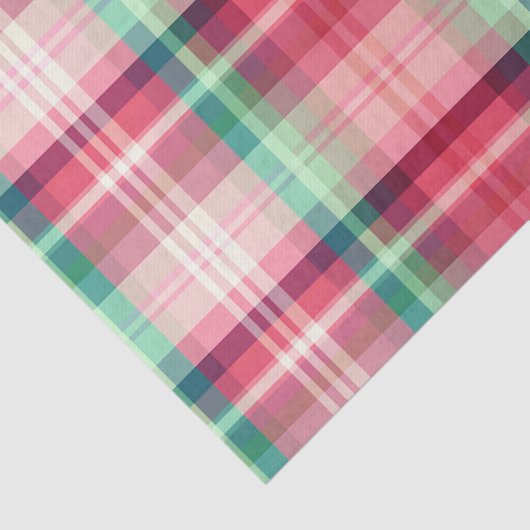 Roze Groene Tartan Plaid Tissuepapier (Detail)