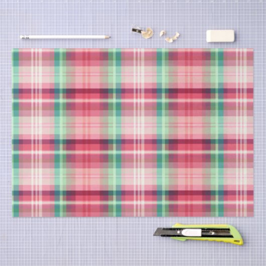Roze Groene Tartan Plaid Tissuepapier (Craft)