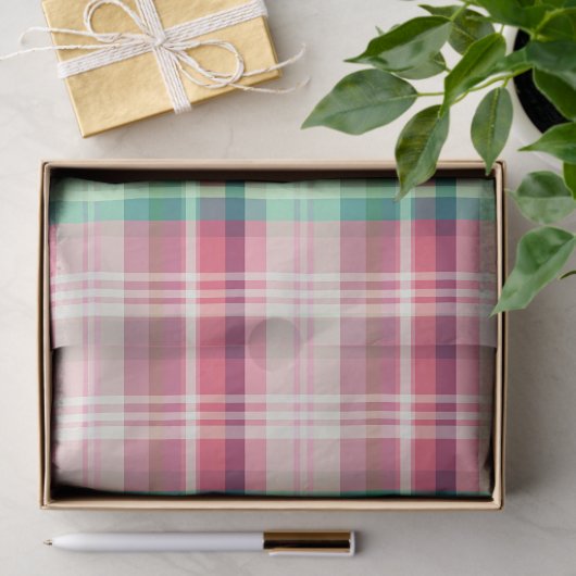 Roze Groene Tartan Plaid Tissuepapier (Geschenk)