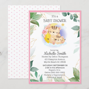 Roze Groene tijger Floral mam Baby shower Kaart
