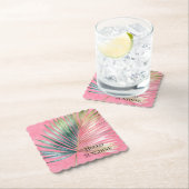 Roze Groene Tropisch Blad Kartonnen Onderzetters (Insitu)