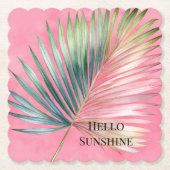 Roze Groene Tropisch Blad Kartonnen Onderzetters (Voorkant)