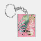 Roze Groene Tropisch Blad Sleutelhanger (Voorkant Links)