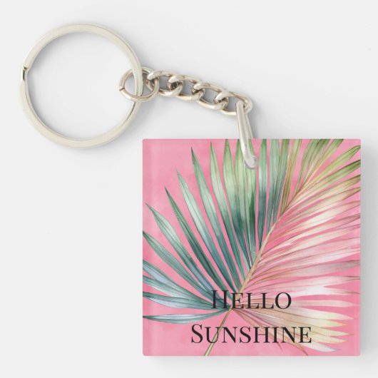 Roze Groene Tropisch Blad Sleutelhanger (Voorkant)