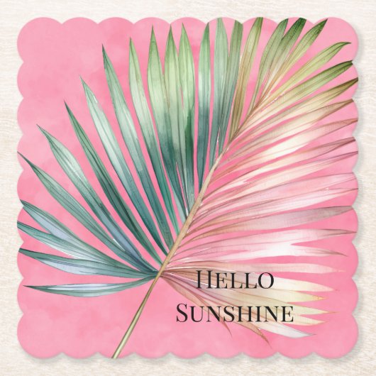 Roze Groene Tropische Blad Kartonnen Onderzetters (Voorkant)