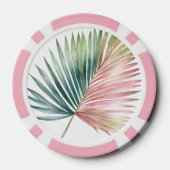 Roze Groene Tropische Blad Poker Chips (Achterkant)