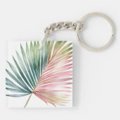 Roze Groene Tropische Blad Sleutelhanger (Achterkant)