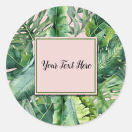Roze & Groene Tropische Bladeren Zoete 16 Feest Ronde Sticker
