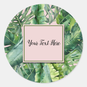 Roze & Groene Tropische Bladeren Zoete 16 Feest Ronde Sticker