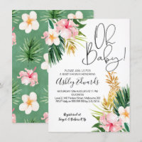 Roze groene tropische bloemen Baby shower Uitnodig