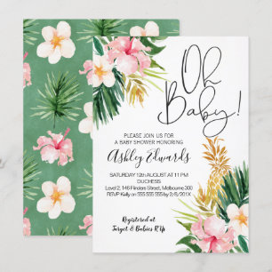 Roze groene tropische bloemen Baby shower Uitnodig Kaart