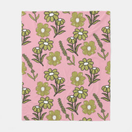 Roze groene tropische bloemen botanische lente zom fleece deken