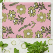 Roze groene tropische bloemen botanische lente zom theedoek (Gevouwen)