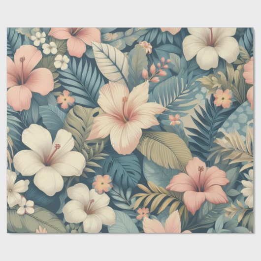 Roze & Groene Tropische Bloemen Hawaiiaanse Palm L Cadeaupapier (Vlak)