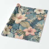 Roze & Groene Tropische Bloemen Hawaiiaanse Palm L Cadeaupapier (Uitgerold)