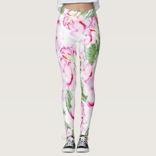 Roze Groene Tropische Botanische Oase Bladeren Blo Leggings