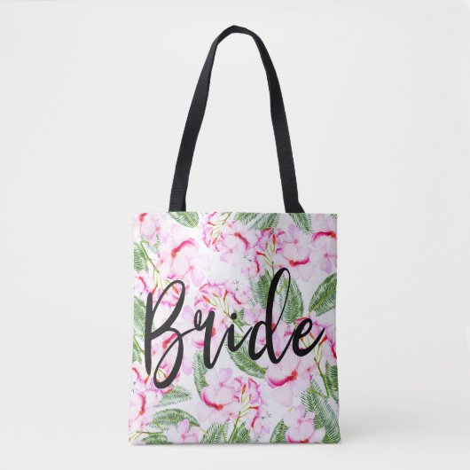 Roze Groene Tropische Botanische Oase BRUID MEVROU Tote Bag (Voorkant)